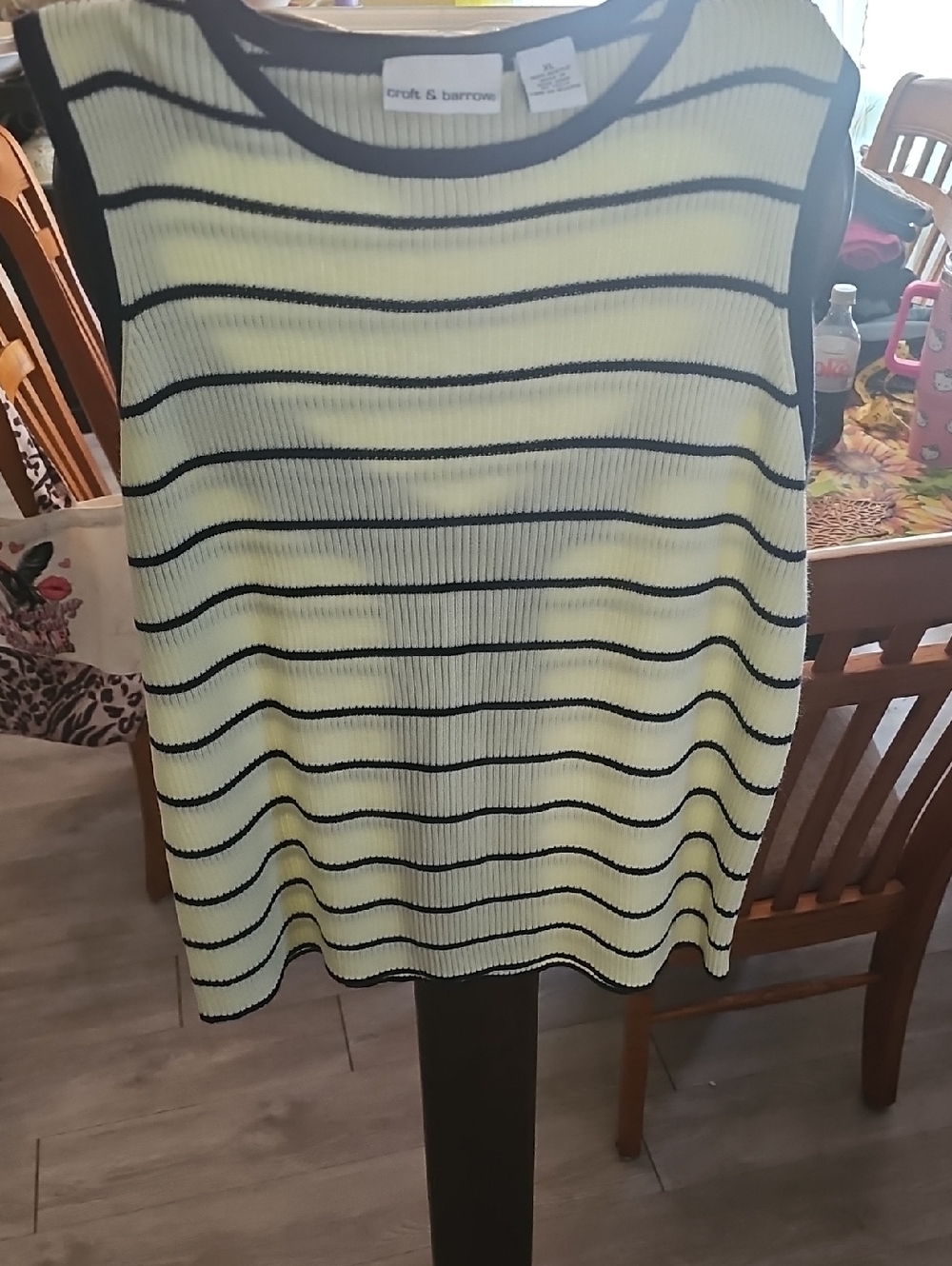 croft & barrow Yellow and Black Striped Sleeveless Knit Top